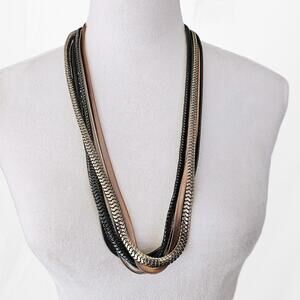 Multi-Chain Metal Necklace with Mixed Finishes Cara NY
